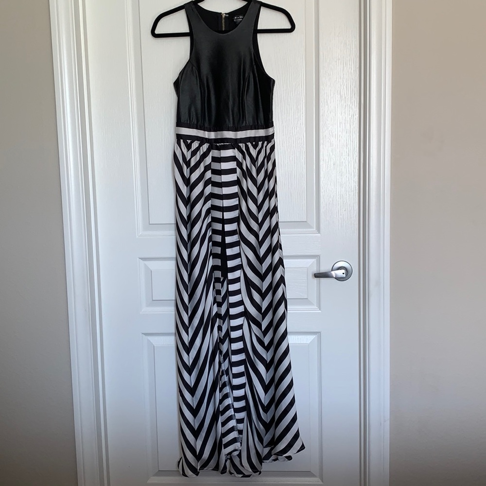 Faux Leather and Silk Maxi Dress with High Front Slit